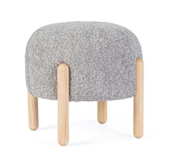 Konte Design Puf de tela gris claro con efecto boucl&eacute; y patas de madera de caucho