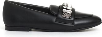 Casadei Mocassin Loafer met Strassgesp - Dames - Loafers - Zwart - 36 1/2 EU - Leer - Schoenen