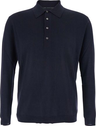 low brand Blue Sweater With Polo Shirt Style Collar And Long Sleeves In Wool Man
