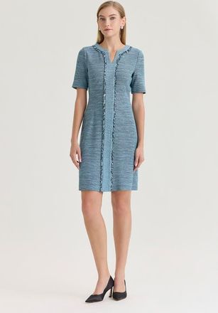 Ming Wang Tweed Knit Fringe Accent Sheath Dress in Serene/black at Nordstrom, Size X-Small