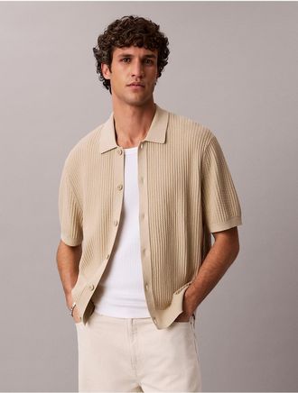 Calvin Klein Mens Cotton Sweater Button-Down Shirt - Light/Pastel Brown - 2XL
