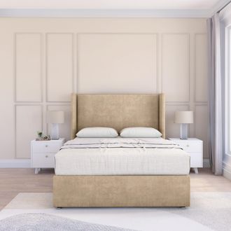Sloomy Devonshire Coniston Bed Set, No Drawers & 54 Wingback Headboard in Cream | Size: Single