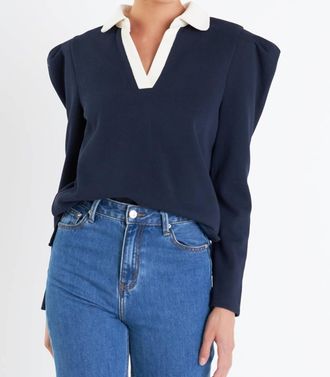 English Factory Polo Match Collar Sweatshirt In Navy/cream