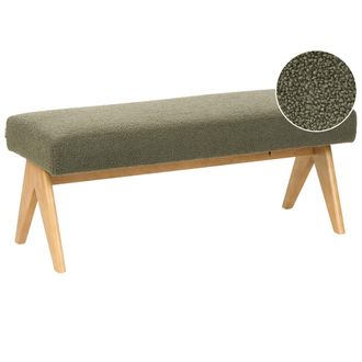 Beliani Banco De Cama Asiento De Entrada De Boucl&eacute; Patas De Madera Verde Y Marr&oacute;n Claro Tamre