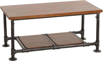 Hhg Nunca Usado] Mesa De Centro Hhg 028, Mesa De Sal&oacute;n Mesa De Sof&aacute; Mesa Auxiliar, Industrial Madera Maciza Metal 48x100x50cm, Marr&oacute;n
