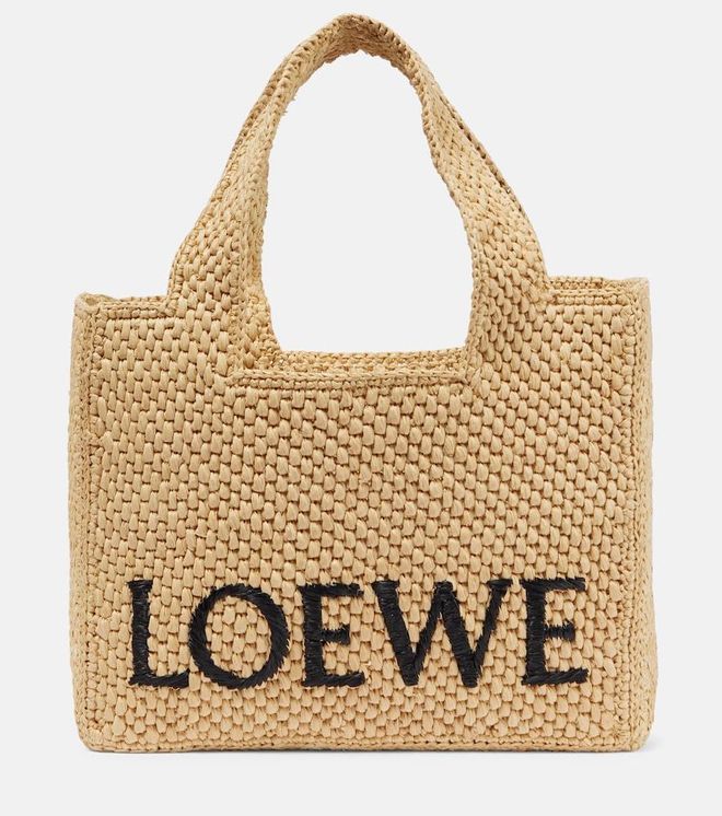 Paulas Ibiza Small logo raffia tote bag