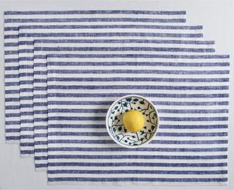 Solino Home Linen Placemats Set of 4, 14 x 19 Inch for Dining Table, Holiday and Everyday Table Decor - Amalfi Stripe in Navy And White at Nordstrom