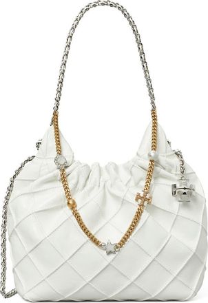 Tory Burch Mini Fleming Distressed Leather Hobo Bag in Blanc at Nordstrom