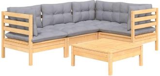 vidaXL Juego De Muebles De Jard&iacute;n 5 Pzas Y Cojines Madera Pino Gris Vidaxl