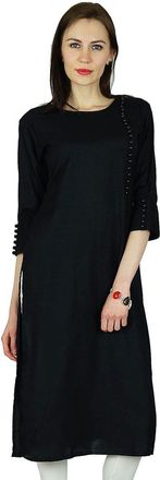 Bimba Women Black Rayon Custom Kurta Kurti 3/4 Sleeve Formal Casual Tunic Blouse