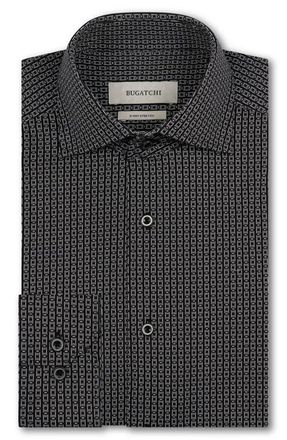 Bugatchi Devon OoohCotton Geometric Button-Up Shirt in Black at Nordstrom, Size Xxx-Large