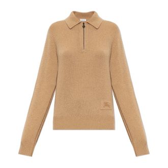 Burberry Polo a maniche lunghe in cashmere - - Knitwear - Donna - Beige - L