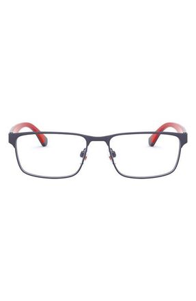 Emporio Armani 56mm Rectangular Optical Glasses in Matte Blue at Nordstrom