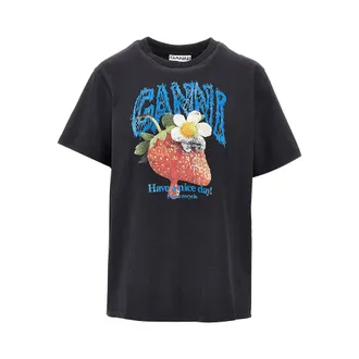 Ganni Cotton T-shirt with Strawberry print Woman XS