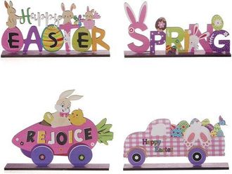 OEM Adornos De Pascua De Madera - 4 Piezas, Oficina Creativa, Huevo De Pascua Y Conejo