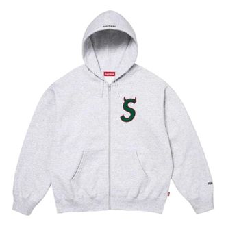 SUPREME SS26 Devil S Logo Zip Up Hooded Sweatshirt Ash Grey SUP-SS26-134-GRY