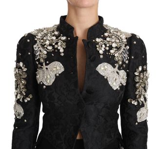 Dolce & Gabbana Womens Black Jacquard Crystal Floral Jacket Clothing