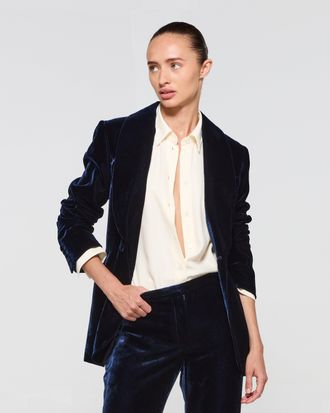 Serena Bute Velvet Blazer - Navy Blue