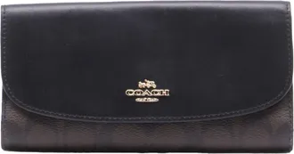 Coach Signature Continental Wallet in Brown Coated Canvas and Leather