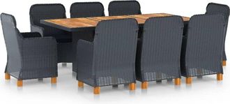 vidaXL Set Comedor Jard&iacute;n 9 Pzas Cojines Rat&aacute;n Sint&eacute;tico Gris Oscuro Vidaxl