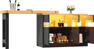 STILVORA Mesa Extensible Con Almacenaje, Puertas De Vidrio Y Led, Giratoria, Para Cocina Y Comedor, En Mdf, Negro