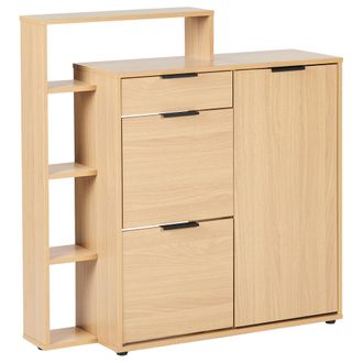 Beliani Mueble Zapatero 3 Compartimentos Caj&oacute;n Estantes Abiertos Madera De Ingenier&iacute;a Madera Clara Mirani