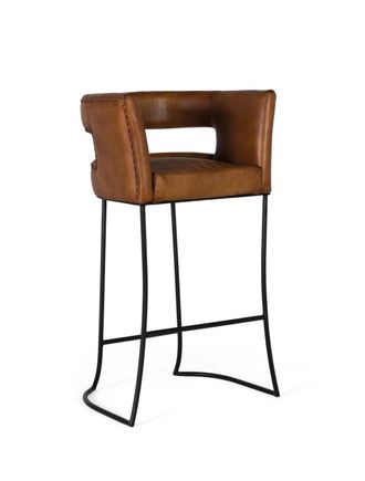 Giner&Colomer Taburete tapizado en piel natural y estructura met&aacute;lica curvada