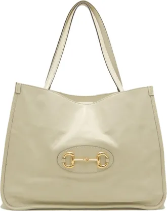 Gucci Horsebit Ivory Leather Tote Bag (Pre-Owned)