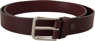 Dolce & Gabbana Bordeaux Kalfsleder Riem met Zilverkleurige Metalen Gesp