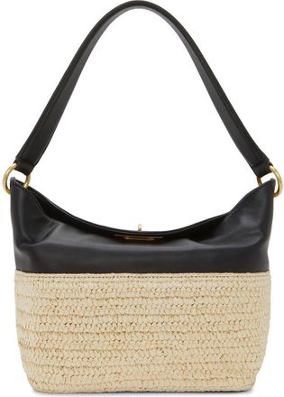 Vince Camuto Liann Woven Straw & Leather Shoulder Bag in Oxford 01 at Nordstrom