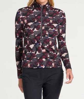 Anatomie Printed Stacey Half Zip Shirt In Black/sangria
