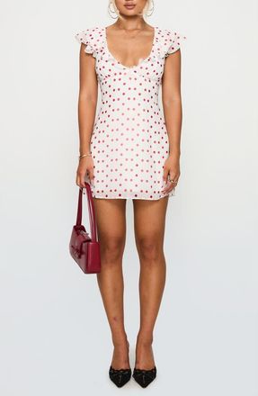 Princess Polly I Guess So Polka Dot Minidress in White /Burgundy at Nordstrom, Size 10