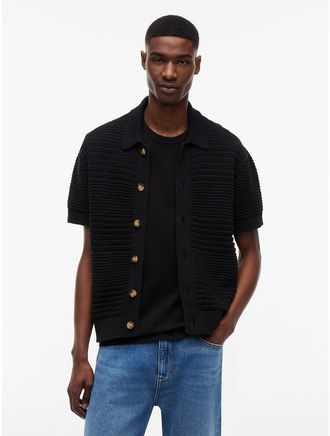 Tommy Hilfiger Mens Tommy Jeans Crochet Shirt Cardigan - Black - L
