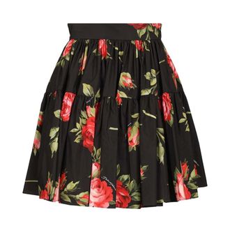 Dolce & Gabbana Short Skirts, female, Black, Size: M Rose Bouquet-print Short Skirt