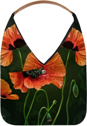 Generic Poppy Flowers Reusable Lightweight Grocery Bags - Foldable Into Compact Pouch, Washable & Sturdy, Multipurpose for Shopping and Travel