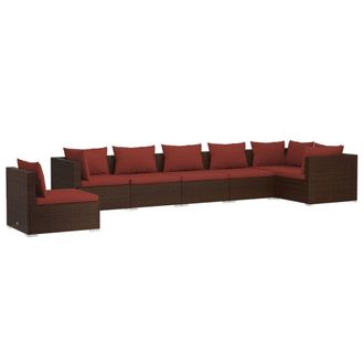 vidaXL Set Muebles De Jard&iacute;n 7 Piezas Y Cojines Rat&aacute;n Sint&eacute;tico Marr&oacute;n Vidaxl