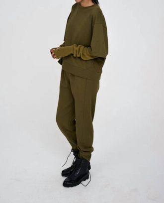 Rabens Saloner Sweatshirt Top In Dark Olive