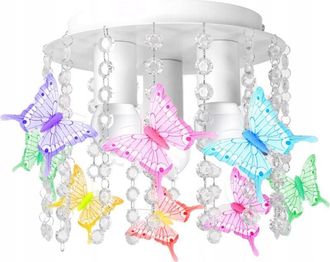 OEM L&aacute;mpara De Techo Plaf&oacute;n 3x E27 Blanco Con Mariposas Y Cristales