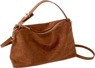 Generic Women Suede Shoulder Bag Adjustable Strap Hobo Purse With Inner Pocket Satchel Zipper Clutch For Work Travel(Brown)