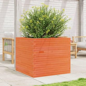 Berkfield Home Beautiful Garden Planter Wax Brown 80x80x68.5 cm Solid Wood Pine in Orange