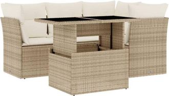 vidaXL Juego De Sof&aacute;s Jard&iacute;n Con Cojines 5 Pzas Rat&aacute;n Sint&eacute;tico Beige Vidaxl