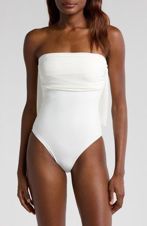 Hutch Bow Strapless One-Piece Swimsuit in White at Nordstrom, Size X-Small