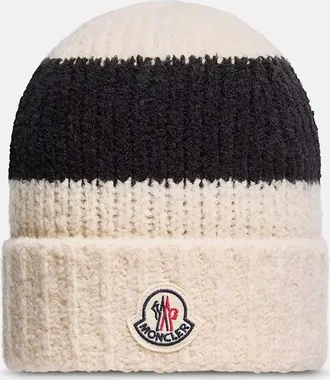 Moncler Mens BLOCK STRIPE HAT - Cream - Size: OS