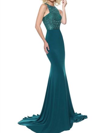 Sherri Hill Jersey Sleeveless Prom Dress In Emerald
