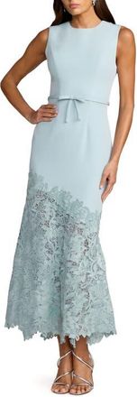 Mac Duggal Crepe Embroidered Hem Sleeveless Midi Dress in Powder Blue at Nordstrom, Size 12