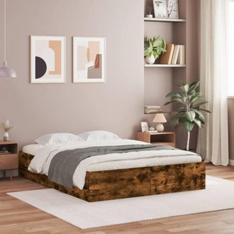 vidaXL Cama Con Cajones Madera De Ingenier&iacute;a Roble Ahumado 140x200 Cm Vidaxl