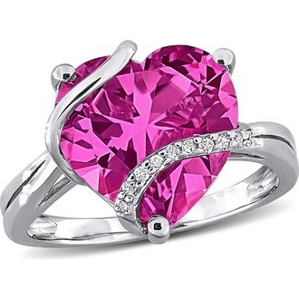 Delmar Sterling Silver Lab Grown Pink Sapphire & Diamond Heart Ring at Nordstrom Rack, Size 9
