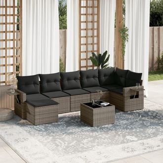 vidaXL Vidaxl - Set De Sof&aacute;s De Jard&iacute;n 8 Pzas Y Cojines Rat&aacute;n Sint&eacute;tico Gris