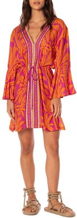 Maaji Flamingo Palm Enjoyable Long Sleeve Cover-Up Dress in Bright Purple at Nordstrom, Size Medium