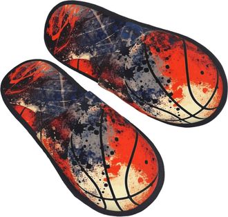 Generic Non-Slip Mens Slipper Vintage Basketball Sport Ball Cotton Slipper Portable Womens Slippers for Indoor Travel Bedroom L